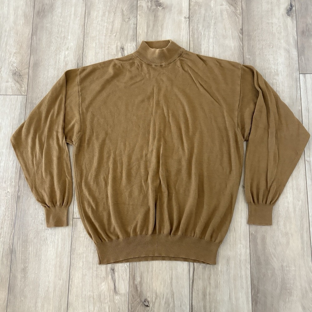 Bachrach Men's Light Brown Yellow Mock Neck Knit Sweater Made in Italy Size XL